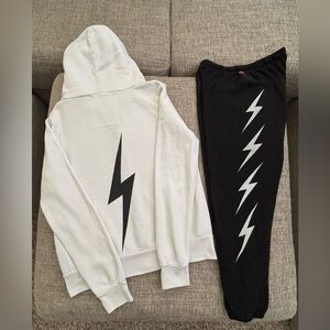 Aviator Nation ⚡️ White Black Bolt Hoodie & Black Bolt Sweats Set Size Medium